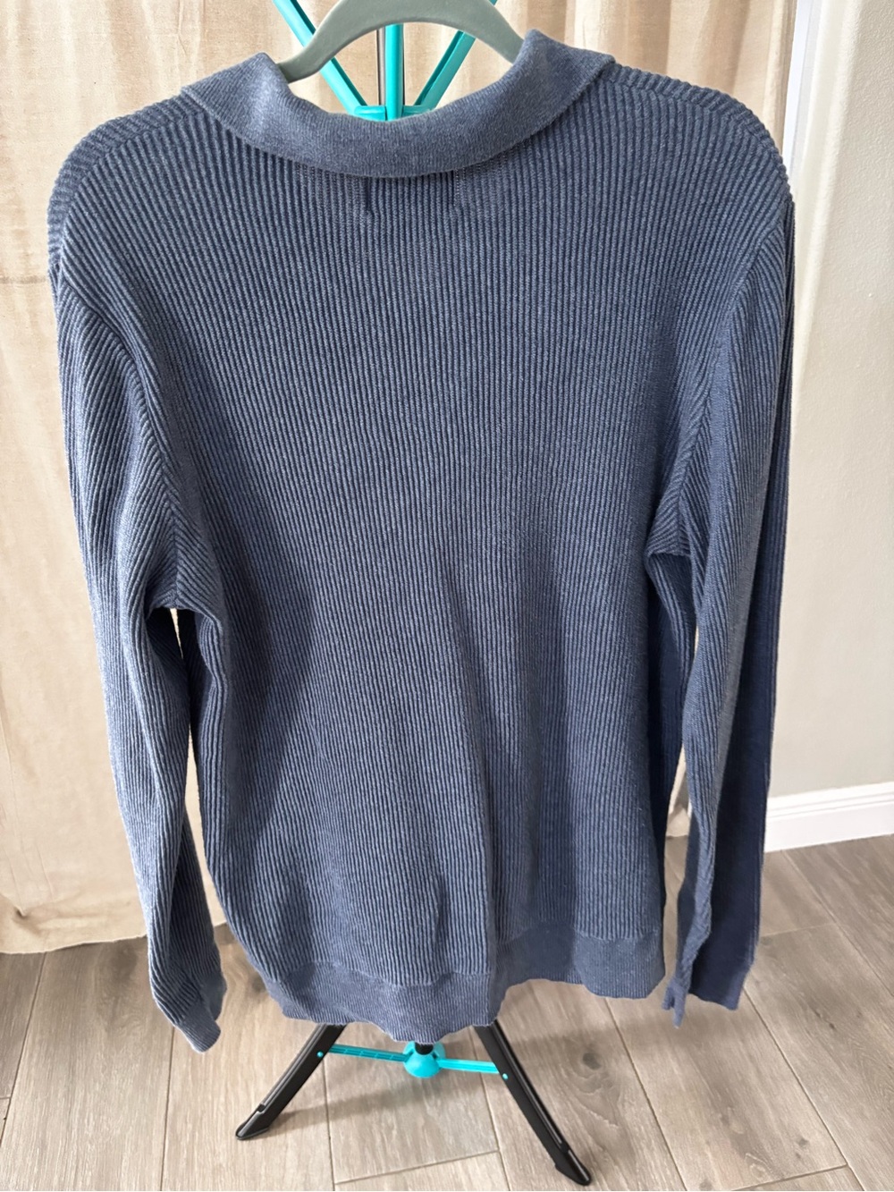 Old Navy Navy Ribbed V‑Neck Polo grandpa Sweater - Picture 3 of 7